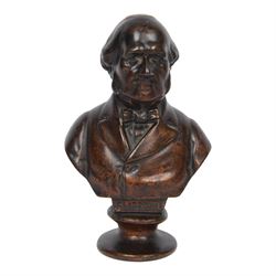 Cast metal bust of Gladstone with a bronze finished, H23cm