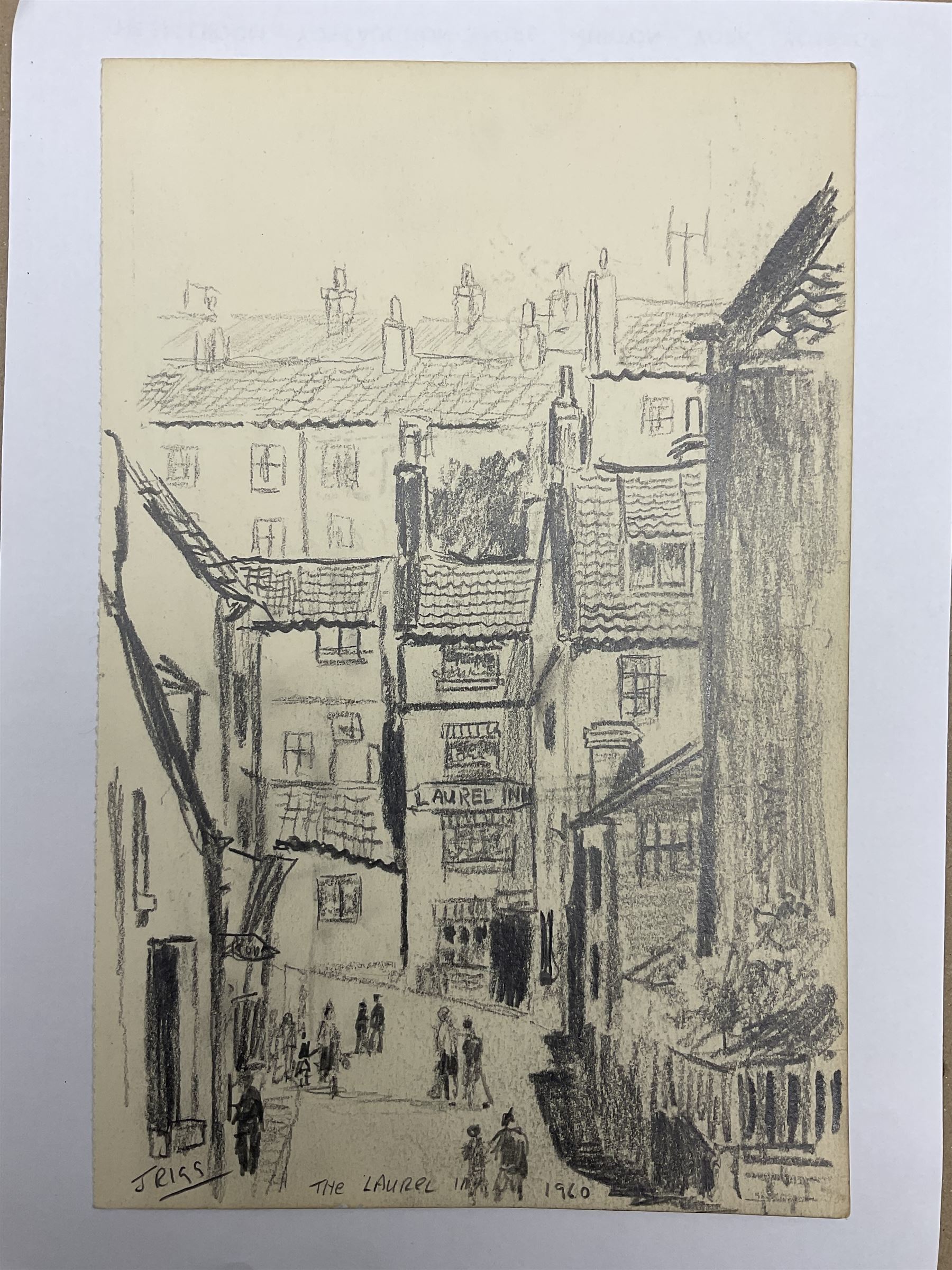 Jack Rigg (British 1927-2023): 'Laurel Inn Pub' - Robin Hood's Bay, pencil sketch signed titled and dated 1960, 25cm x 16cm (unframed)