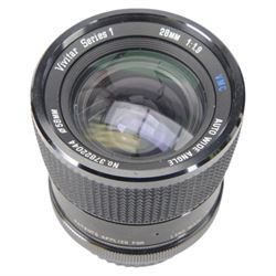 Two Minolta SLR camera bodies, comprising X-300 serial no. 8592491 and X-700 serial no. 1498583, together with five lenses including Sigma Telephoto 1:5.6 f=400mm serial no. 1018435, Vivitar Series 1 28mm 1:1.9 VMC Auto Wide Angle Lens no. 37822044, two Minolta MD 50mm 1:1.7 49mm lens nos. 7177581 & 8384472, Tamron 70-210mm 1:3.8-4 lens no. 8316867 and camera accessories, all within a soft carry case