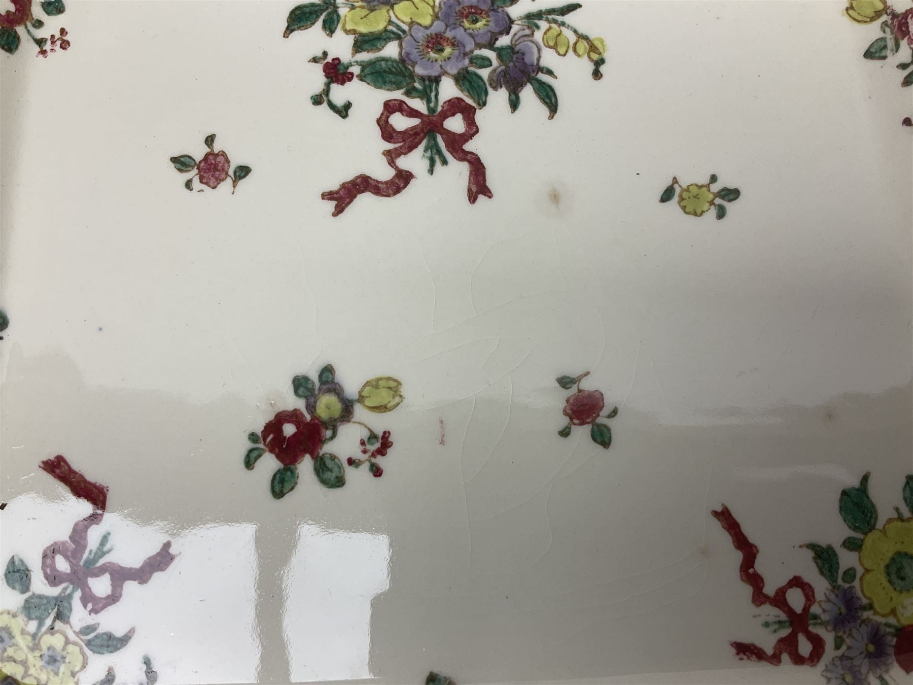 Royal Doulton part dinner service in Old Leeds Sprays pattern,  to include cheese dome, teapot and stand, egg cups etc, together with a selection of floral doilies.  