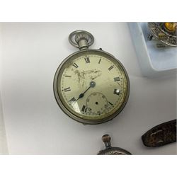Scottish silver Ola Gorie arctic tern brooch and a matching pair of earrings, 9ct gold stud earrings, collection of costume jewellery, three wristwatches including Ingersoll and Rotary, a Freeman's Alright pocket watch and a continental silver fob watch stamped 935