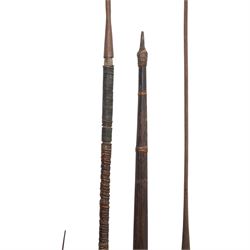 New Guinea self bow with decoration L144cm, a European bow, possibly Lapland, African spears and an axe