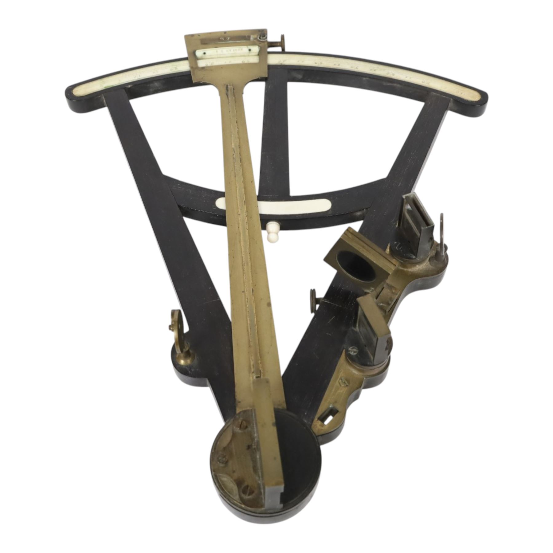 IVORY LICENCE 19th century ebony and brass octant, with inset ivory scale, unmarked, L35cm