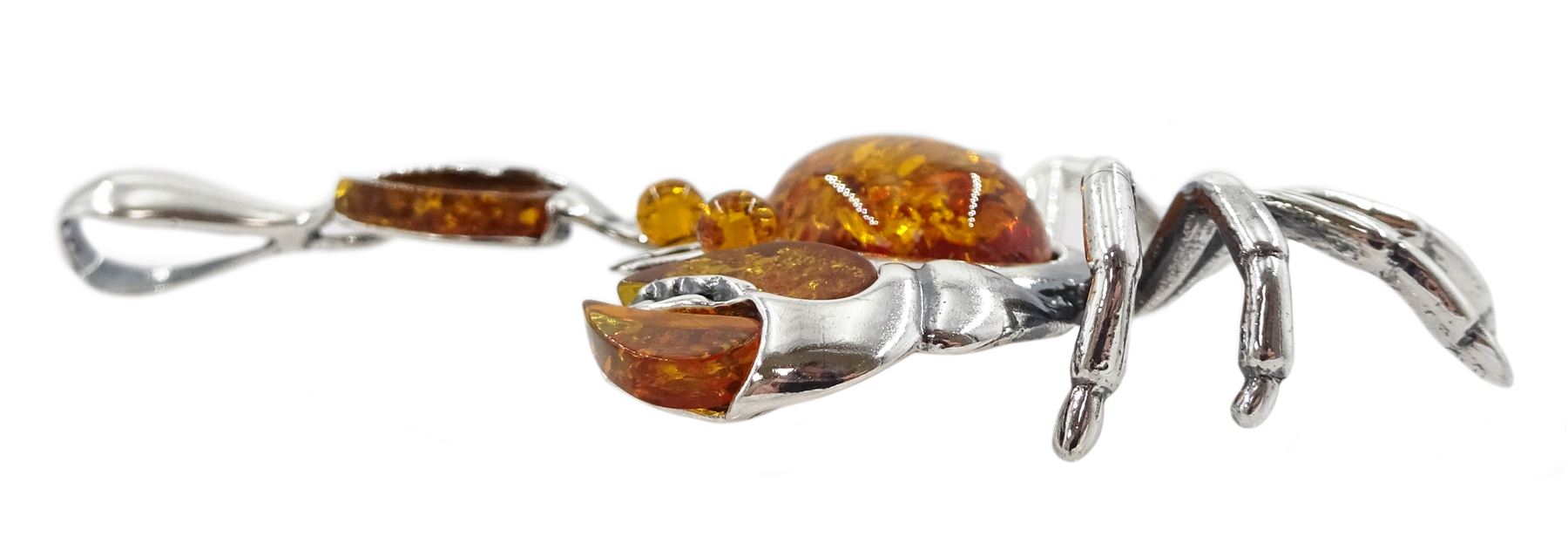 Silver Baltic amber crab pendant, stamped 925 
