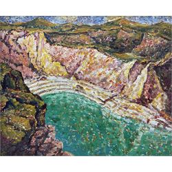 Sarah Adams (British 20th century): 'A Cornish Claypit', oil on board inscribed and titled verso 28cm x 34cm