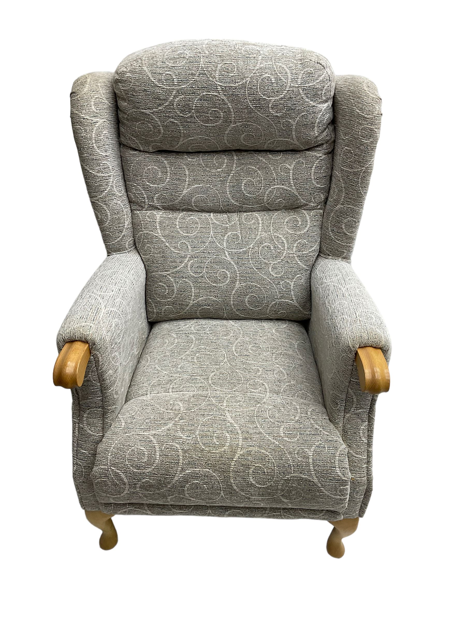 The Cotswold Chair Company - 'Berkeley Queen Anne' wingback armchair, upholstered in textured scroll fabric with sprung seat, on cabriole supports