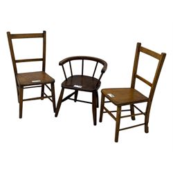 Pair of Victorian mahogany balloon back dining chairs (W49cm); 20th century oak drop-leaf dining table (W92cm); three small children's chairs (6)
