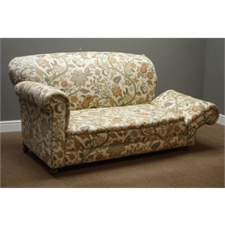  Victorian two seat drop-end sofa upholstered in floral beige ground fabric, W160cm, D95cm  