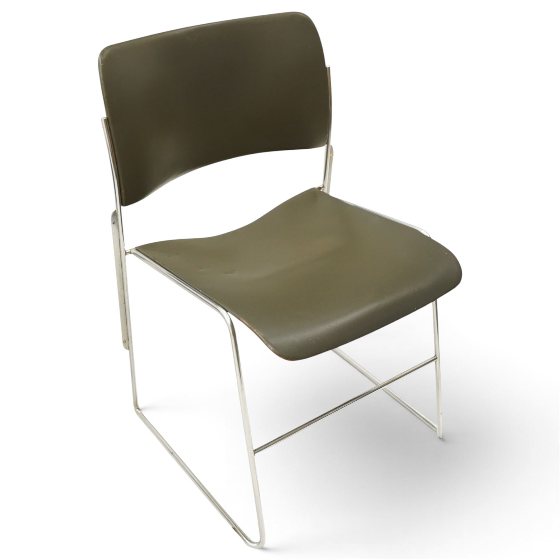 David Rowland for Howe - set four mid-20th century black and chrome 40/4 stacking chairs, metal seats with powder coated black finish, chrome tubular supports 