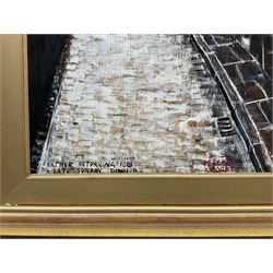 Peter Brook (Northern British 1927-2009): 'Father Returning (Unsteadily) for a Late Sunday Dinner', oil on board signed and titled 50cm x 34cm
Provenance: West Yorkshire dec'd estate; the deceased was good friends with the artist.