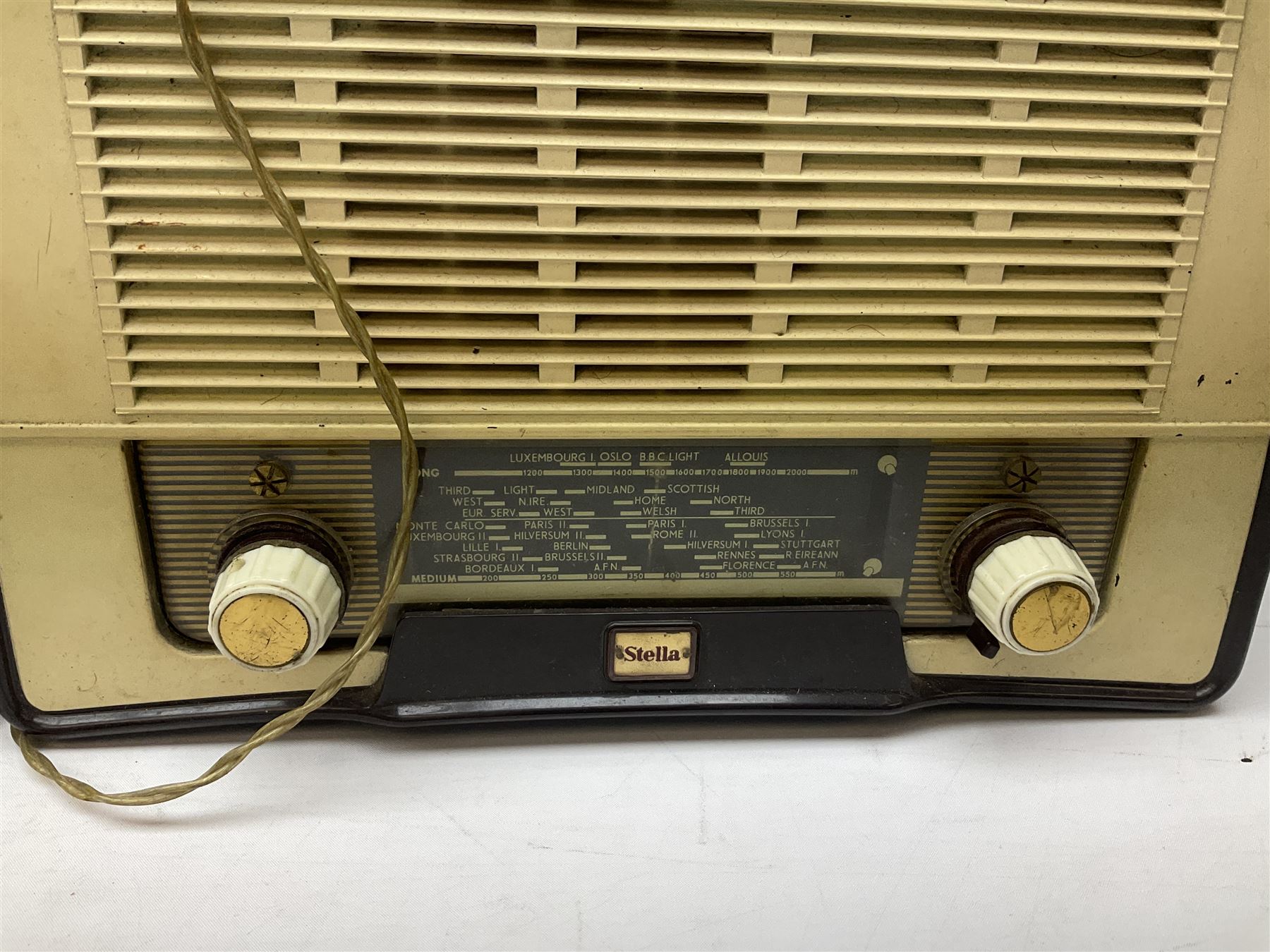 Wooden cased G Marconi radio and vintage Stella radio, largest example H31cm