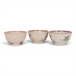 18th/ 19th century chinoiserie decorated porcelain including two New Hall tea bowls and a coffee cup in Boy and the Windmill pattern, Worcester Mandarin coffee cup and Liverpool tea bowl 