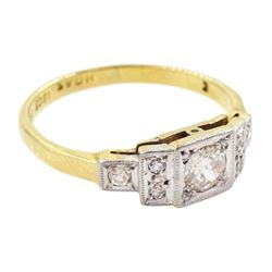 Art Deco milgrain set old cut diamond stepped design ring by Henry Griffith & Sons Ltd, stamped 18ct Plat, principal diamond approx 0.20 carat
