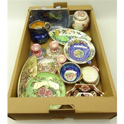  Collection of Maling lustre ceramics including candlesticks, comport, dishes etc & some similar ceramics in one box  