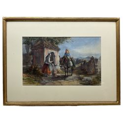 English School (19th century): Gathering Water with Donkey, watercolour unsigned 32cm x 51cm