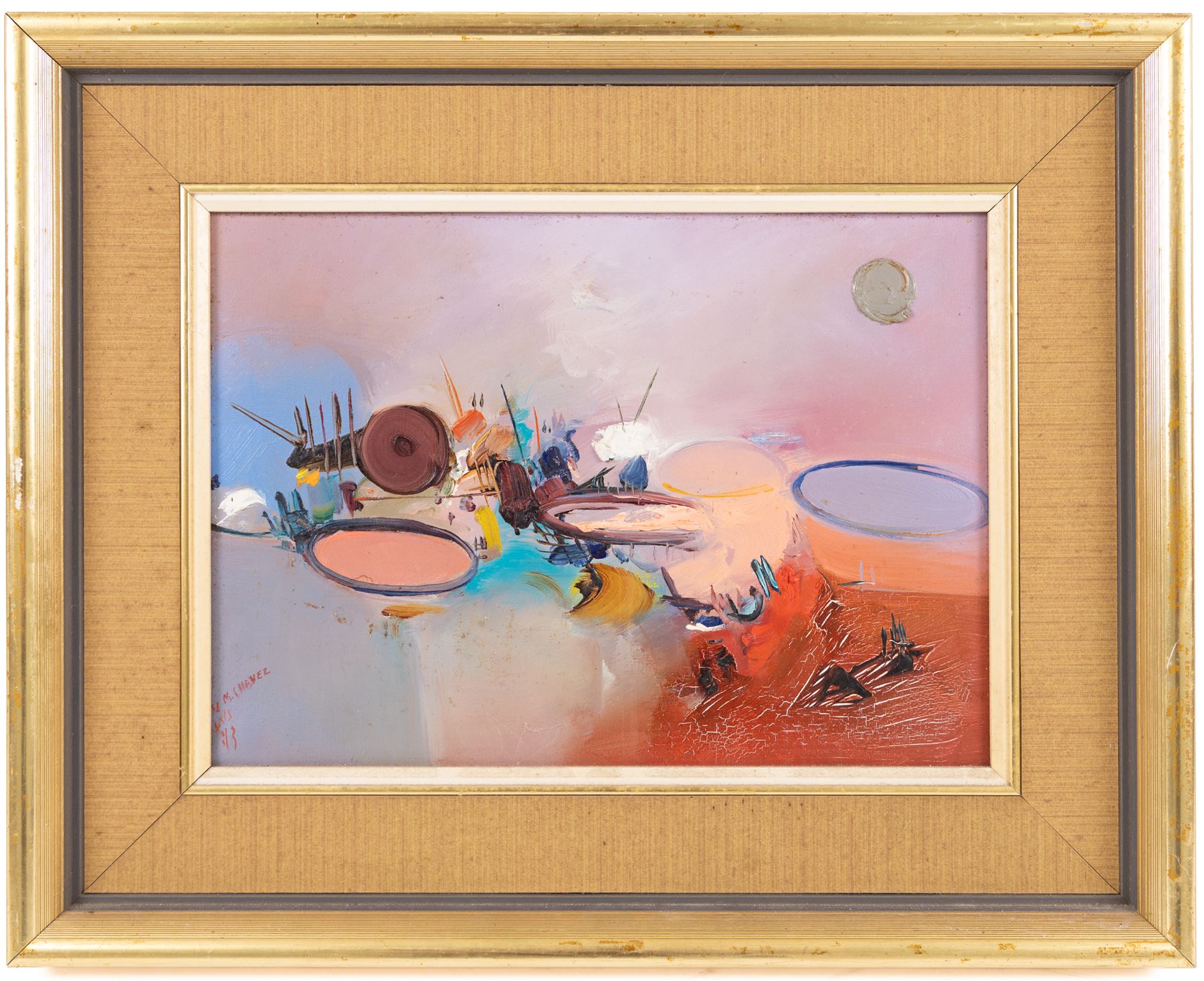 M Chavez (Contemporary): Abstract, oil on canvas signed 22cm x 31cm 