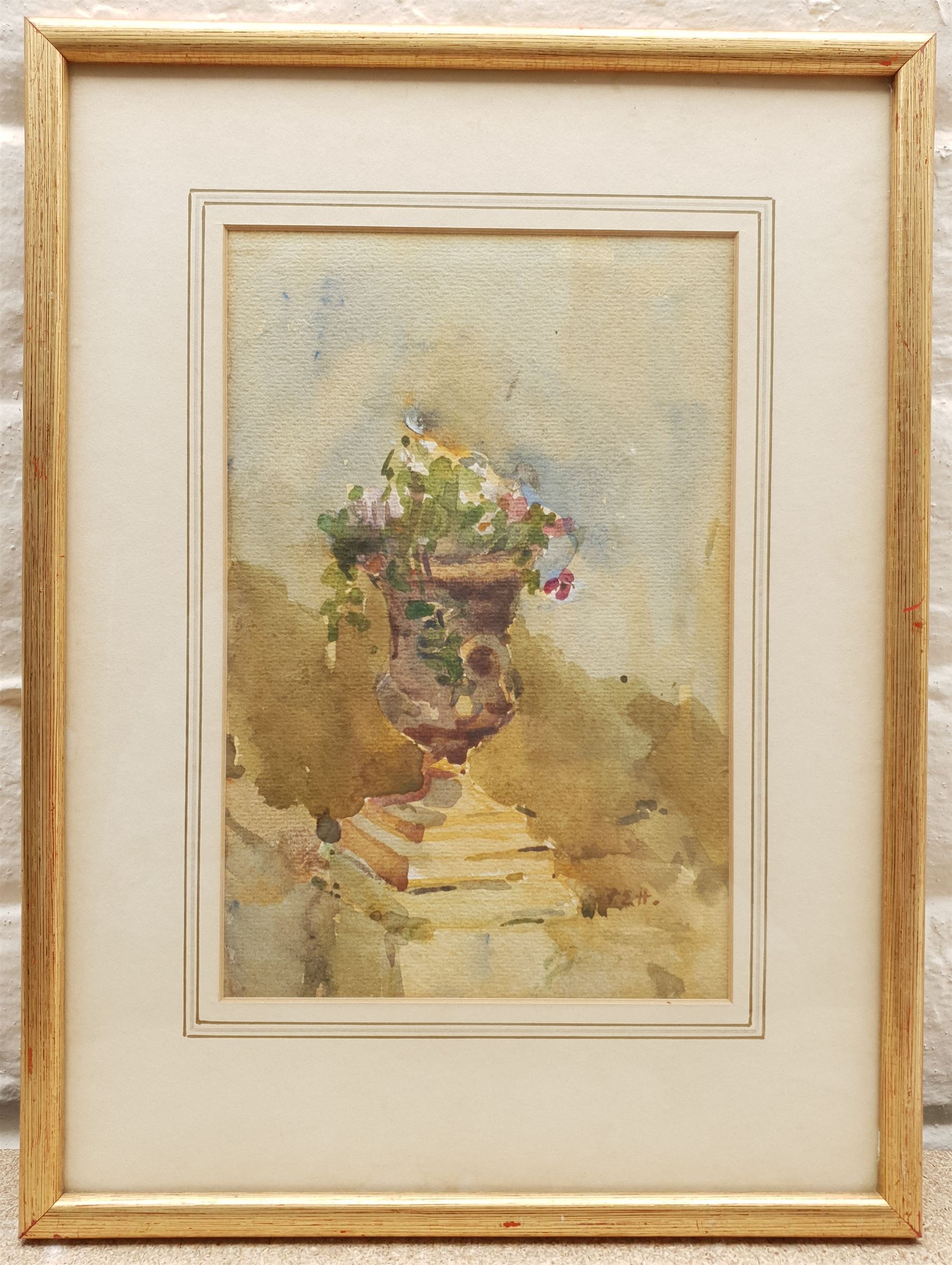 Attrib. Frank Ellis Horne (British 1863-1932): Urn with Flowers, watercolour signed with initials FEH 23cm x 15cm
