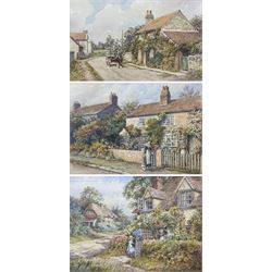 John Cecil Lund (British 1932-): 'Wayside Cottage Saxton' 'Bilbrough' and Country Cottage, set three watercolours signed, max 18cm x 30cm (3)