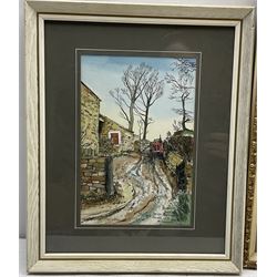 English School (20th century): 'Yew Tree House' and 'The Red Tractor Lower Gate - Near Downham', two watercolours and pen indistinctly signed by the same hand, former dated 1973 max 36cm x 50cm (2)