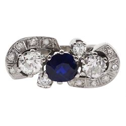 18ct white gold oval sapphire and round brilliant cut diamond dress ring, hallmarked, sapphire 0.94 carat, hallmarked, total diamond weight 1.23 carat, with World Gemological Institute Report