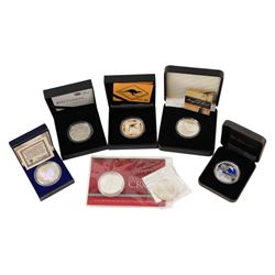 Seven one ounce fine silver coins, including The Royal Mint United Kingdom 2011 'Britannia...