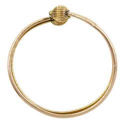 Early 20th century 9ct gold torque bangle with 14ct gold bead terminals