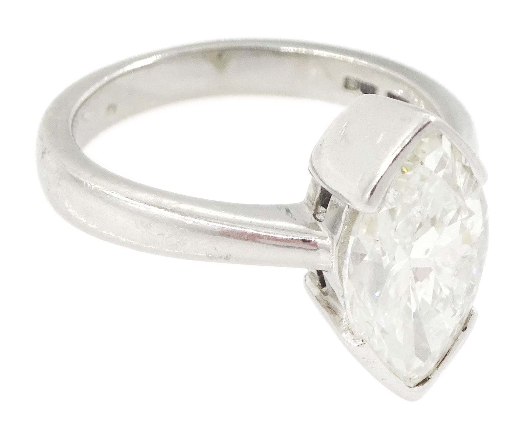 Platinum single stone marquise cut diamond ring, hallmarked, diamond 2.12 carat