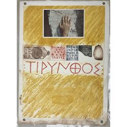 Joe Tilson (British 1928-2023): 'Proscinemi Tiryns', etching with aquatint, photo-lithograph and collage in colours on wove, signed dated 1977 and inscribed '2nd proof' in pencil 82cm x 59cm