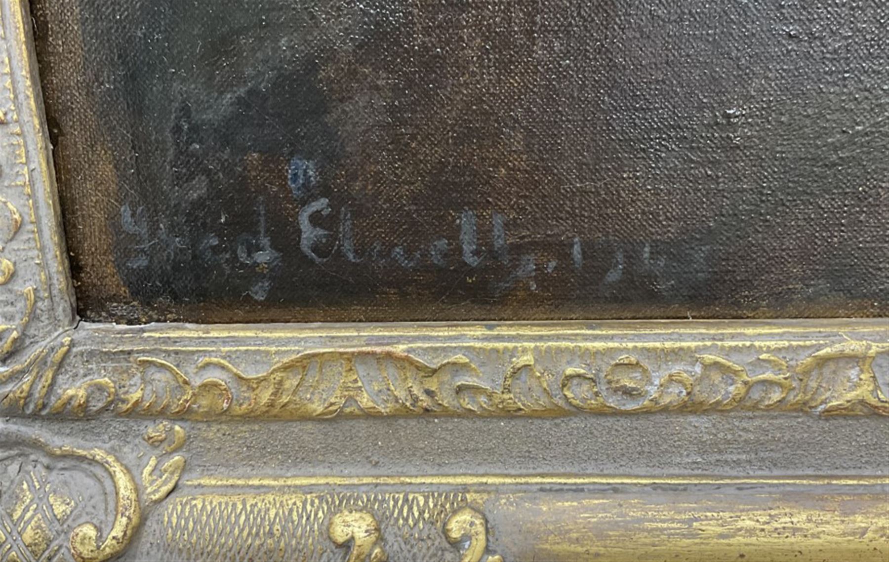 Frederick (Fred) William Elwell RA (British 1870-1958): 'Lt. Col. Norman R Grimston DSO', half length portrait with the family seat Grimston Garth in the background, oil on canvas signed and dated 1948, titled and inscribed verso 90cm x 70cm
Notes: Grimston was held, as part of the manor of Roos, from the mid-12th century by the Grimston family. The manor of Garton with Grimston passed down to Thomas Grimston
of Kilnwick-on-the-Wolds in 1780 who built the present Grimston Garth in 1781-6 as a summer residence. The estate descended in the family to Thomas’s grandson Marmaduke Grimston (1826-1879) the last of the male line. It was through his daughter Rose, wife of George Hobart, that it passed to their daughter Armatrude Rose Sophia Effie Bertie, Lady Waechter in 1927. Lady Waechter, who took the additional name de Grimston, gave the estate to her cousin Norman Grimston in 1946, the last family incumbent who sold the house in 1949
Provenance: East Yorkshire private collection purchased Dee Atkinson and Harrison 16th July 1995 Lot 554