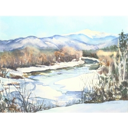 Nancy Marsden (American 20th century): 'Mount Washington - Saco River, New Hampshire', watercolour signed, titled on artist's label verso 31cm x 41cm