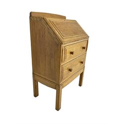 1930's Art Deco period oak bureau, fitted fall front and two drawers