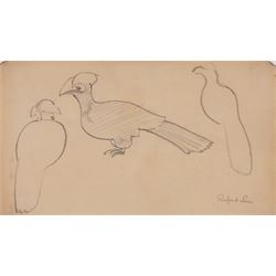 Attrib. Nina Hamnett (Welsh 1890-1956): Reclining Nude, ink on paper 17.5cm x 39cm; Rupert Lee (British 1887-1959): Bird Study, pencil on paper signed, unglazed. The Court Gallery label verso 12cm x 20cm (2)