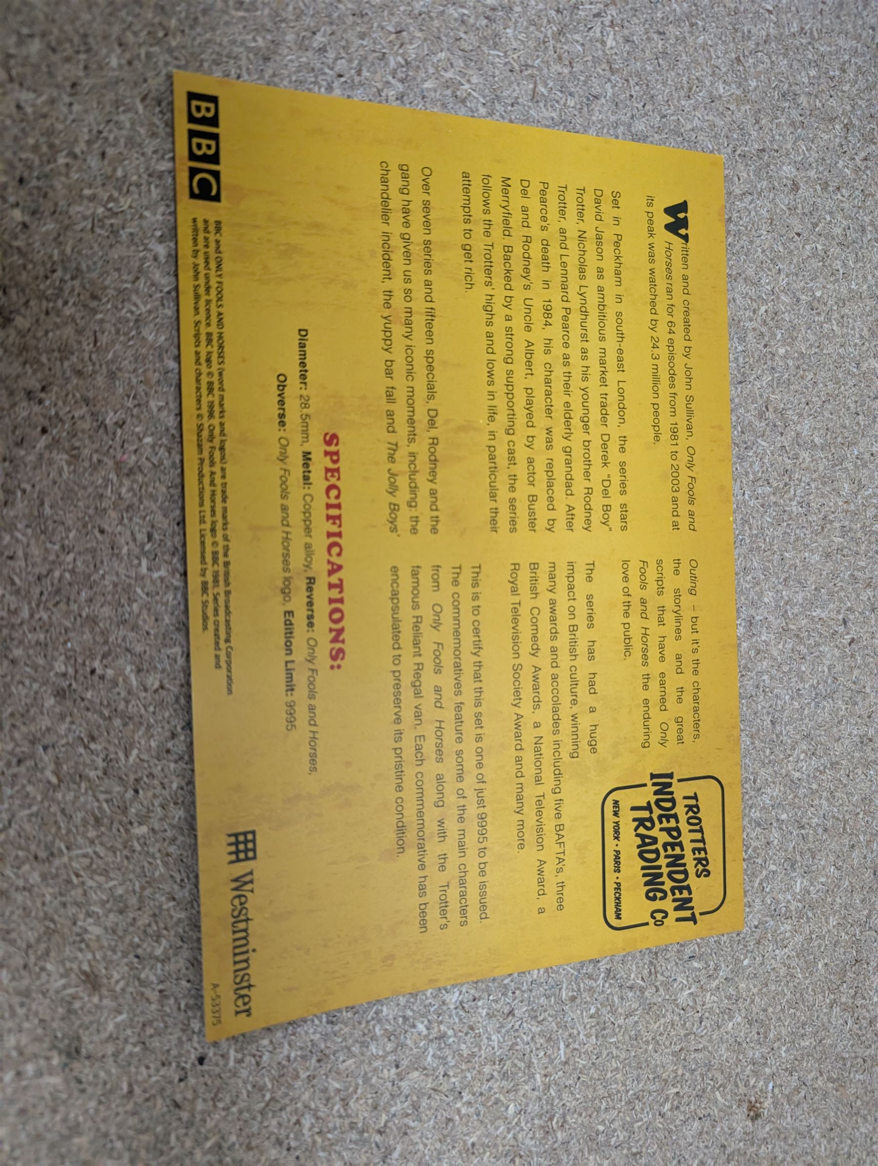 Collection of Only Fools and Horses memorabilia, including Westminster Mint limited edition fifty pence coin set, DVD box set, Corgi Reliant Regal, playing cards, framed bank notes, Griffin Cartoon of the bar scene, etc, together with a Vicar of Dibley DVD box set