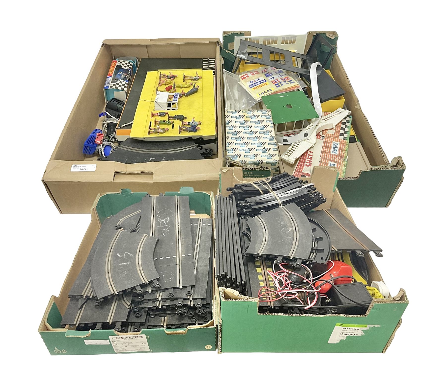 Scalextric - large collection of cars, track accessories and figures, in four boxes 