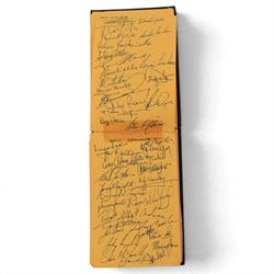 1987 Rugby Union World cup autograph book, with signatures of teams including New Zealand, Wales, Ireland, Tonga, Romania, Italy, Canada and Australia