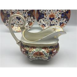 Early 19th century and later, Royal Crown Derby in imari pattern, comprising pair of oval dishes, two plates and a sauce jug, plates D22cm