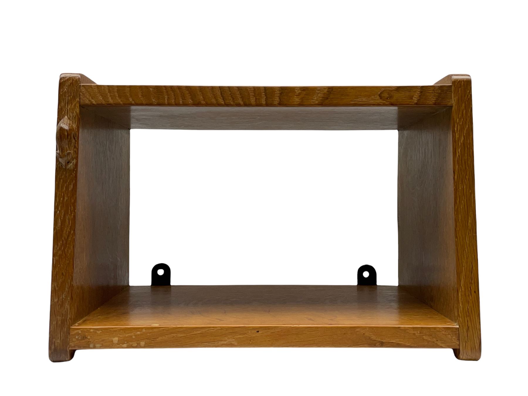 'Mouseman' two tier oak wall hanging shelf, carved with mouse signature, by Robert Thompson of Kilburn