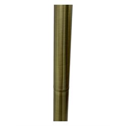Contemporary brushed metal standard lamp, brass effect with cylindrical stem, on circular base, H131cm; matching table lamp, H35cm (2)