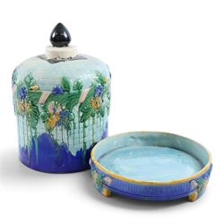 Majolica cheese dome, decorated in relief with floral sprigs, H32cm