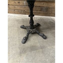 Cast iron Britannia circular pub table, and two pedestal cast iron bases (3)