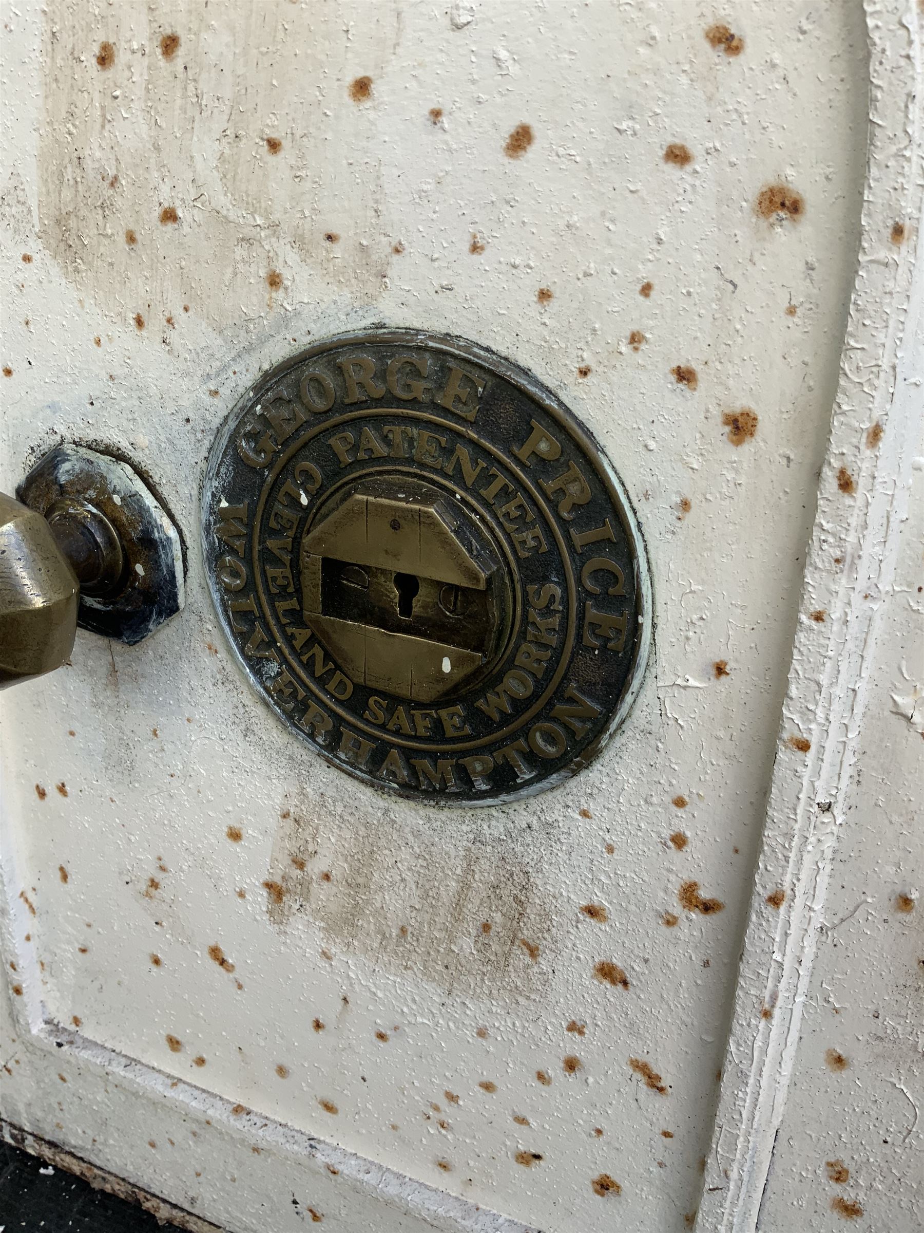 George Price - Victorian cast iron safe with key - white painted - THIS LOT IS TO BE COLLECTED BY APPOINTMENT FROM DUGGLEBY STORAGE, GREAT HILL, EASTFIELD, SCARBOROUGH, YO11 3TX
