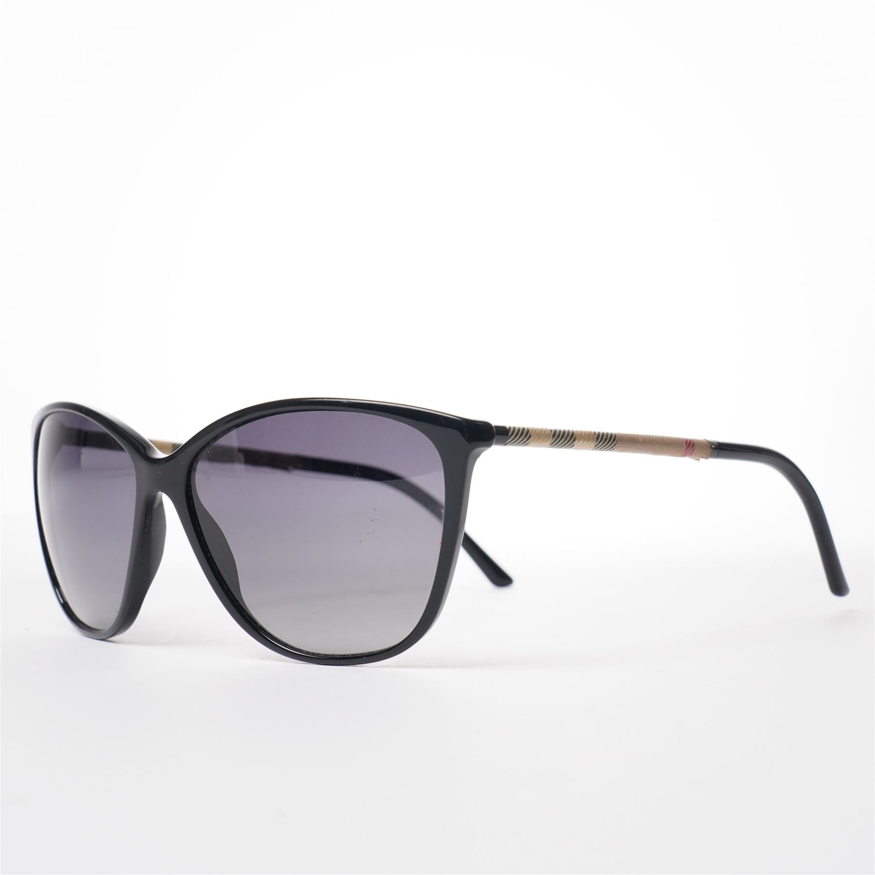Burberry - pair of oversized sunglasses, with gradient tinted lenses in a black frame, the arms with signature check detail, with original hard case