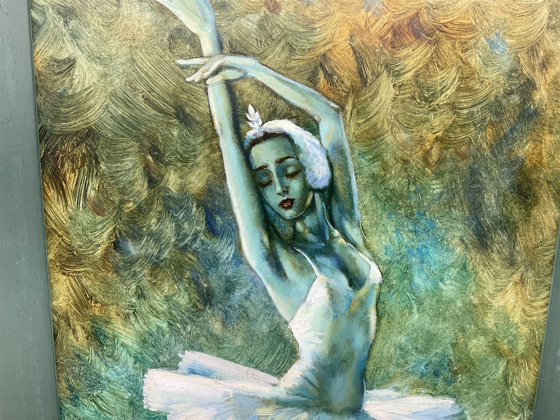 Valeko Gogiashvili (Georgian contemporary): Ballerinas in Green, near pair textured prints on board signed and dated 2004 max 60cm x 42cm (2)