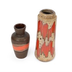 Six West German and similar vases, including lava example and orange bottle neck example, tallest H26cm