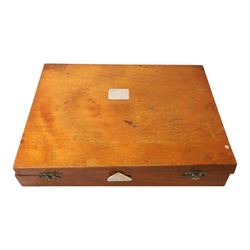 Medical instruments, including glass thermometers, unicometer, sulfatometer, ammonia meter, acidimeter for urine, albumenometer, sacchanometer, syringes etc, contained within wooden box