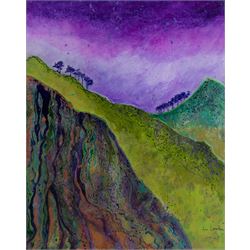 Ann Lamb (British 1955-): Purple Haze, mixed media on canvas signed 50cm x 40cm (unframed)