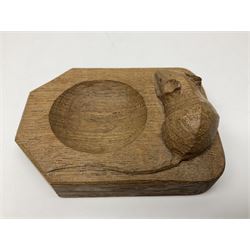 Mouseman oak pin tray, canted rectangular form with carved mouse signature, by the workshop of Robert Thompson, Kilburn, L10cm