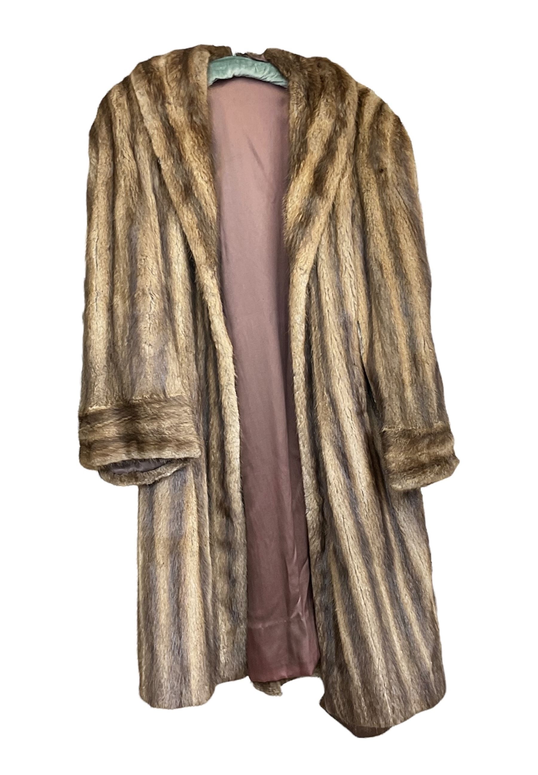 Full length ladies Musquash fur coat, lined, approx size medium / 10-12