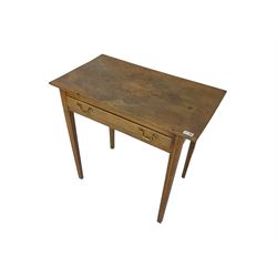 Georgian elm side table, fitted with single drawers, square tapering leg, figured top