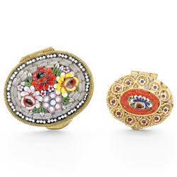 Collection of five Italian bijouterie boxes, each with intricate floral designs set to the covers, further decorated with swags and repeating acanthus leaf ornamentation